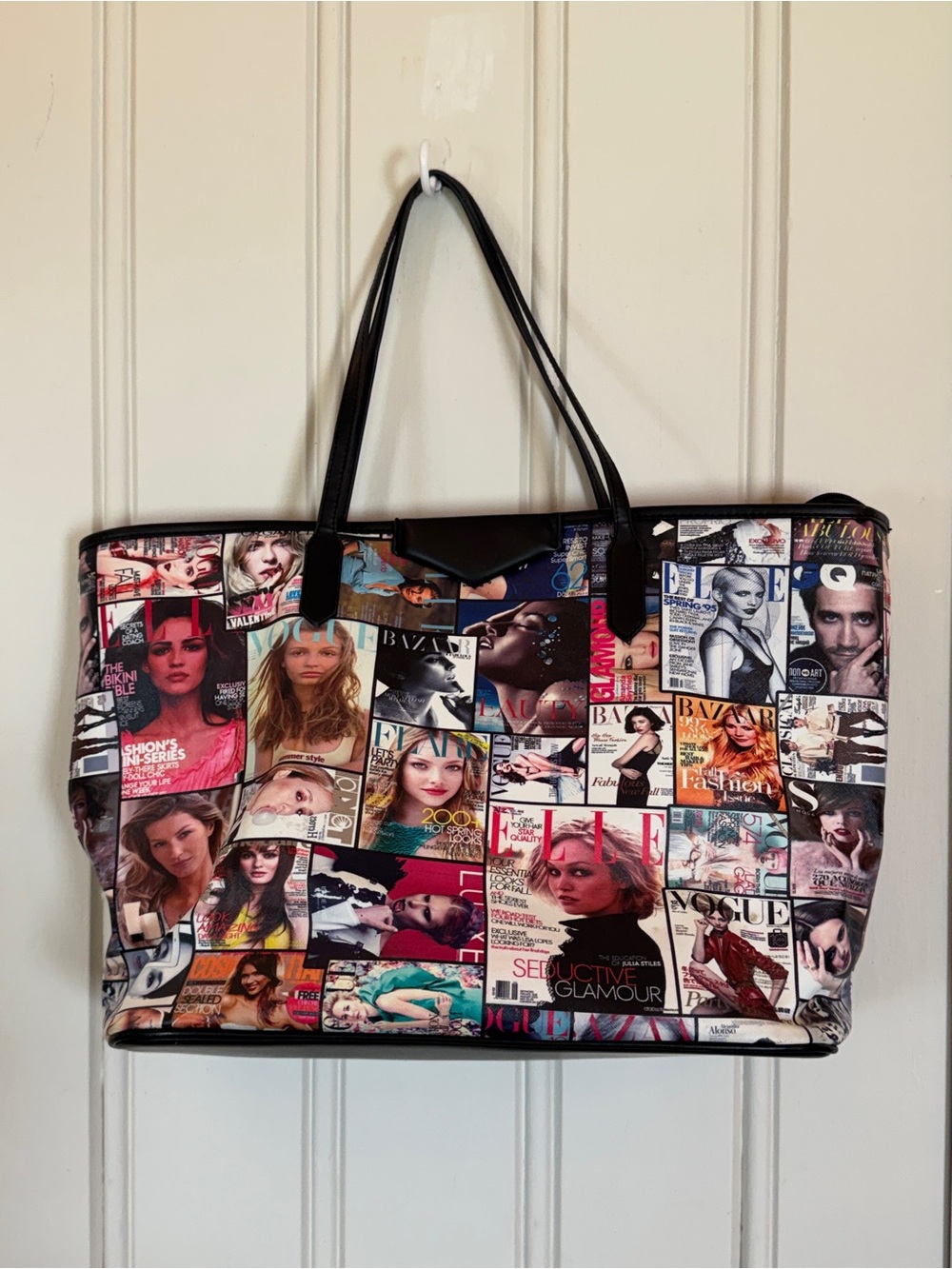 Y2K 90s Magazine Collage Tote Bag Vogue Elle Glamour Zip Large
